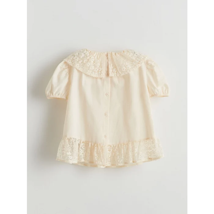 LCW Kids Ekru Kız Çocuk Dantel Yaka Pamuklu Bluz