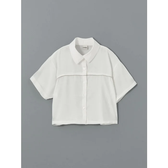 LCW Kids Ekru Kısa Kollu Kız Çocuk Crop Gömlek