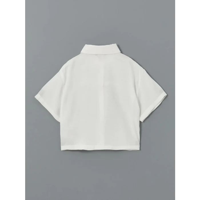 LCW Kids Ekru Kısa Kollu Kız Çocuk Crop Gömlek