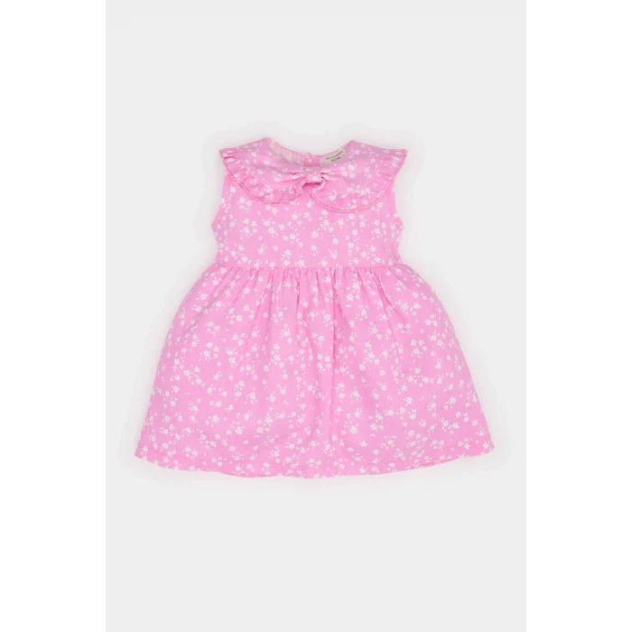 Defacto E5812 Pembe Kız Bebek Çiçekli Kolsuz Twill Elbise