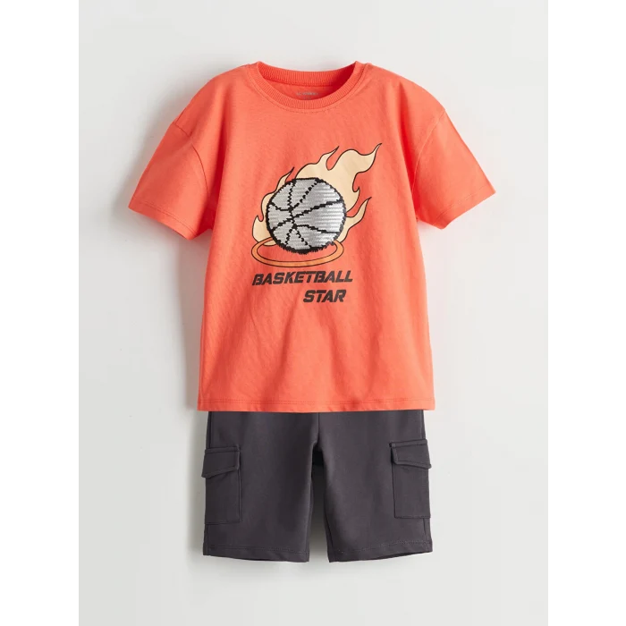 LCW Kids Mercan Baskılı Erkek Çocuk Tişört ve Şort 2li