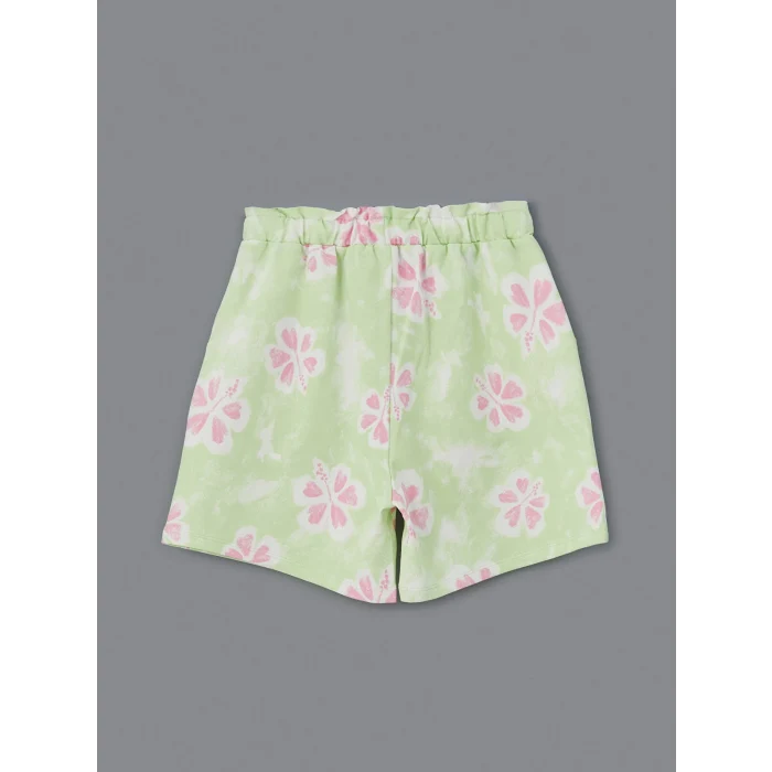 LCW Kids Ekru Bisiklet Yaka Çiçekli Kız Çocuk Tişört ve Şort