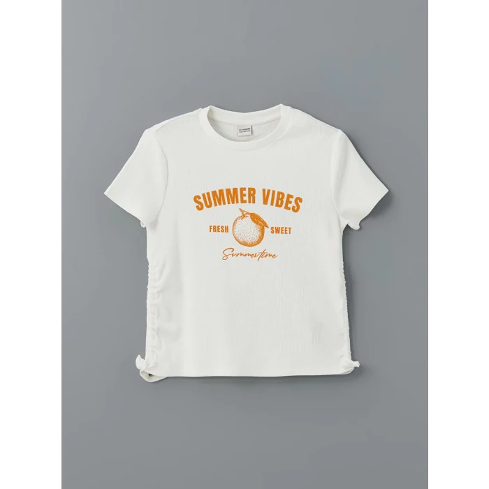 LCW Kids Ekru Bisiklet Yaka Kız Çocuk Tişört ve Etek