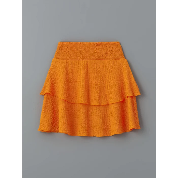 LCW Kids Ekru Bisiklet Yaka Kız Çocuk Tişört ve Etek