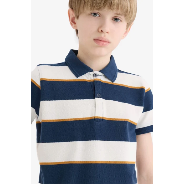 Defacto D7826 Lacivert Erkek Çocuk Çizgili Pike Kısa Kollu Polo Tişört