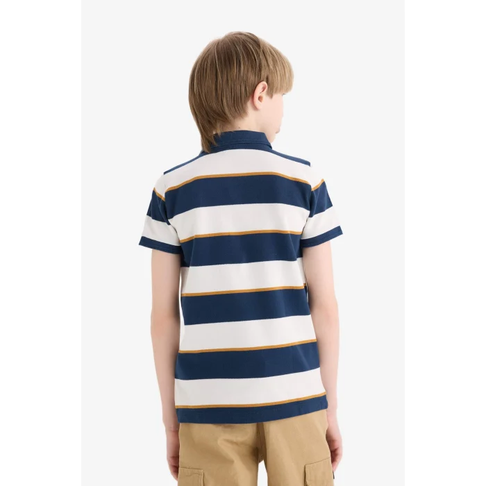 Defacto D7826 Lacivert Erkek Çocuk Çizgili Pike Kısa Kollu Polo Tişört