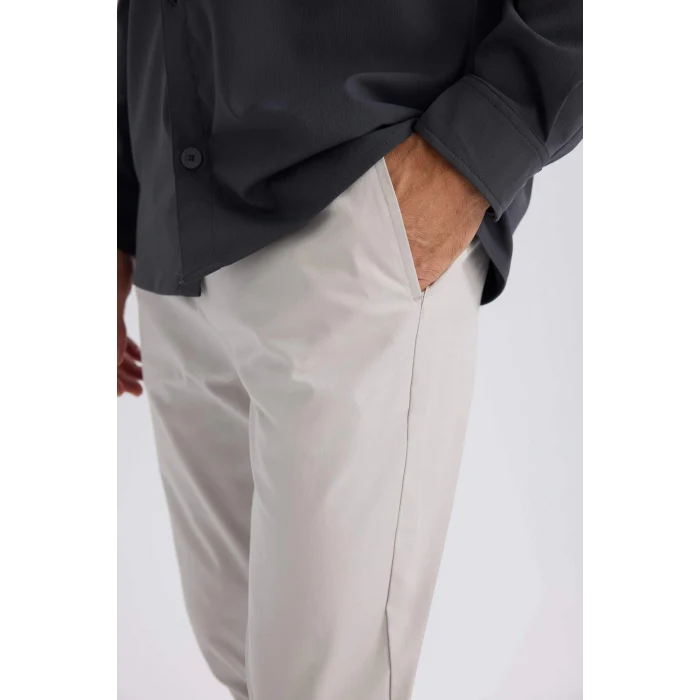 Defacto Z9933 Gri %100 Pamuk Yazlık Jogger Chino Pantolon Beli Bağcıklı Cepli Düz Paça