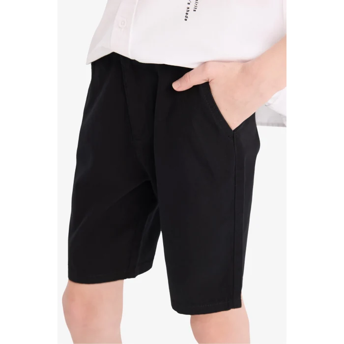 Defacto C2955 Siyah Erkek Çocuk Cepli Basic Düz Gabardin Şort