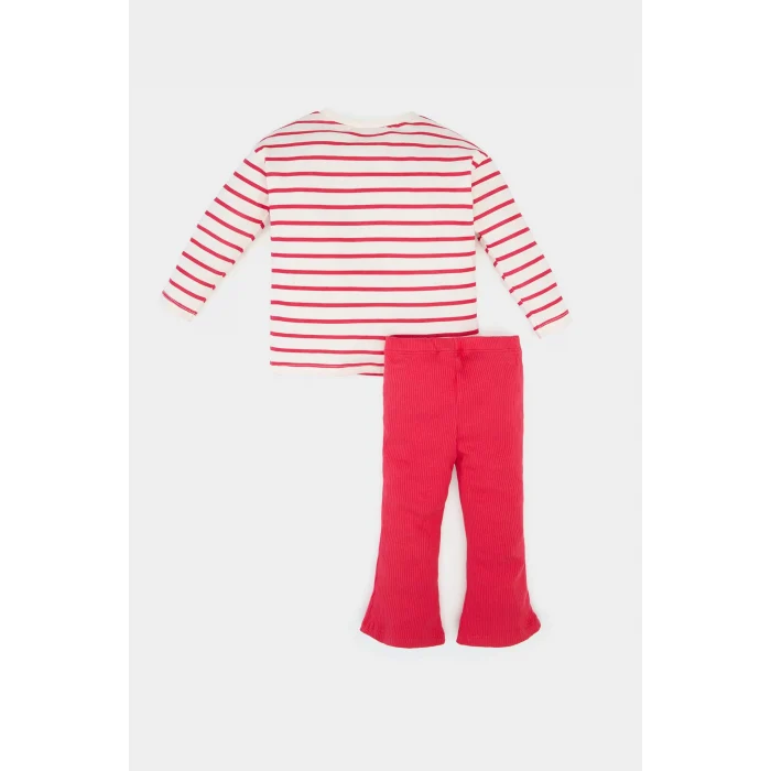 Defacto E5730 Kırmızı Kız Bebek 2li Takım Çizgili Uzun Kollu Tişört İspanyol Paça Tayt