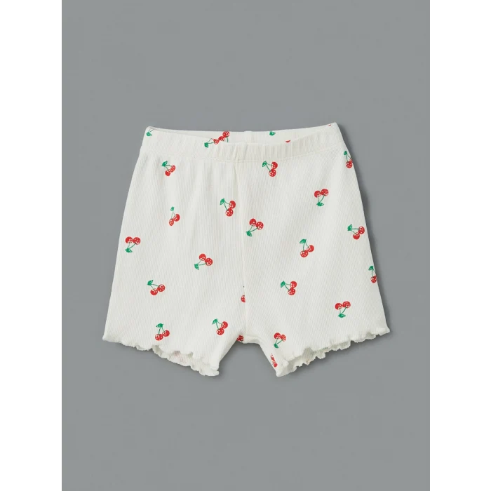 LCW baby Ekru Kiraz Baskılı Kız Bebek Şortlu Pijama Takım