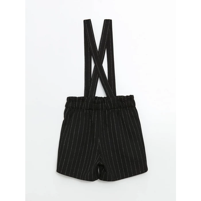 LCW Kids Siyah Çizgili Askılı Kız Çocuk Şort ve Külotlu Çorap 2li