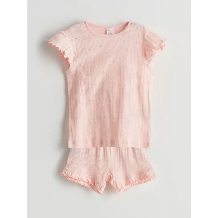 LCW baby Pembe Bisiklet Yaka Kız Bebek Şortlu Pijama Takımı
