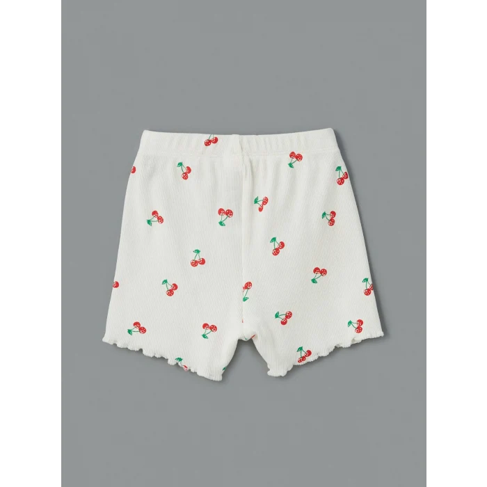 LCW baby Ekru Kiraz Baskılı Kız Bebek Şortlu Pijama Takım