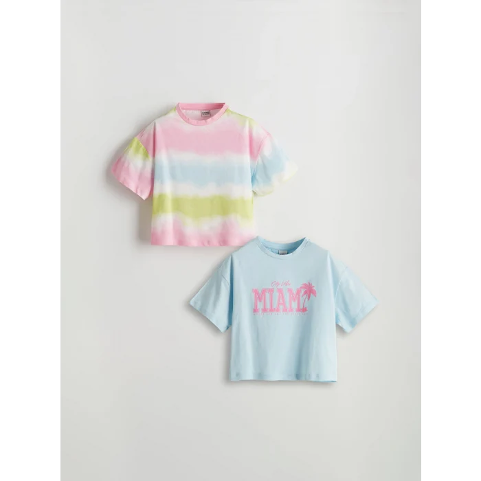 LCW Kids Mavi Bisiklet Yaka Kız Çocuk Crop Tişört 2li