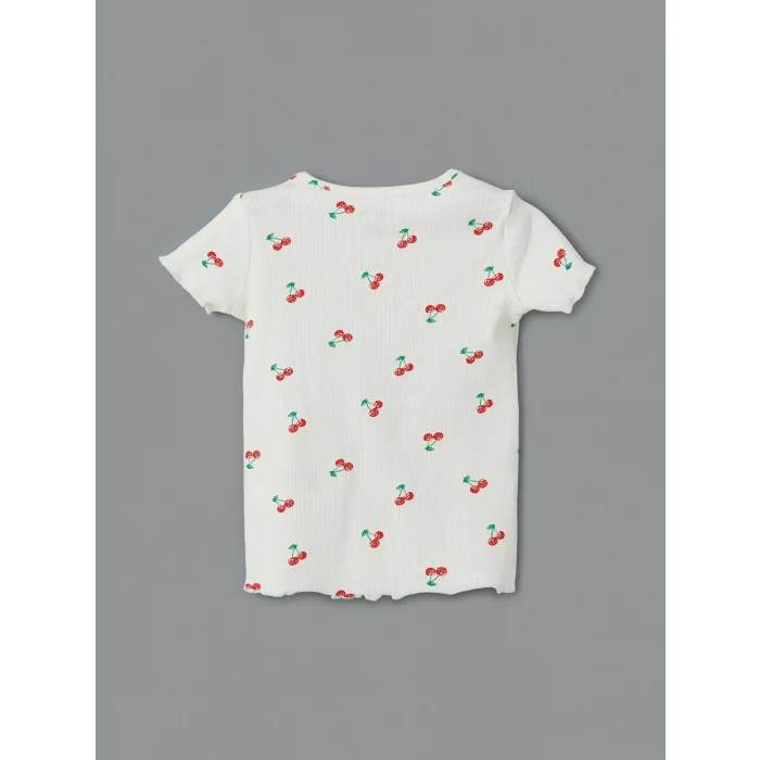 LCW baby Ekru Kiraz Baskılı Kız Bebek Şortlu Pijama Takım