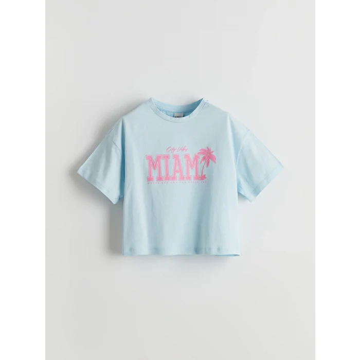 LCW Kids Mavi Bisiklet Yaka Kız Çocuk Crop Tişört 2li