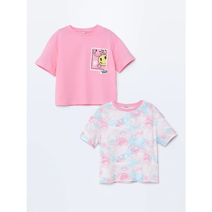 LCW Kids Pembe Bisiklet Yaka Kız Çocuk Tişört 2li