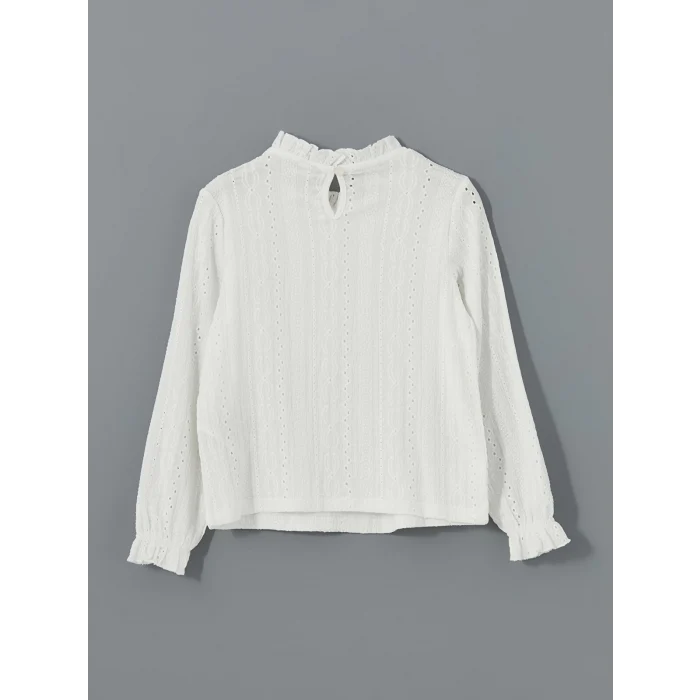 LCW Kids Ekru Bisiklet Yaka Fisto Detaylı Kız Çocuk Tişört