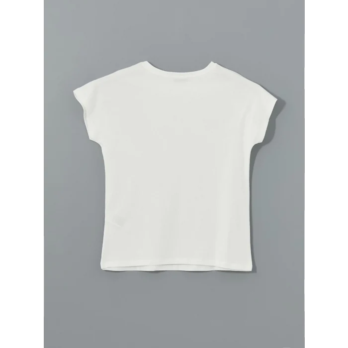 LCWAIKIKI Classic Ekru Bisiklet Yaka Nakışlı Kadın Tişört