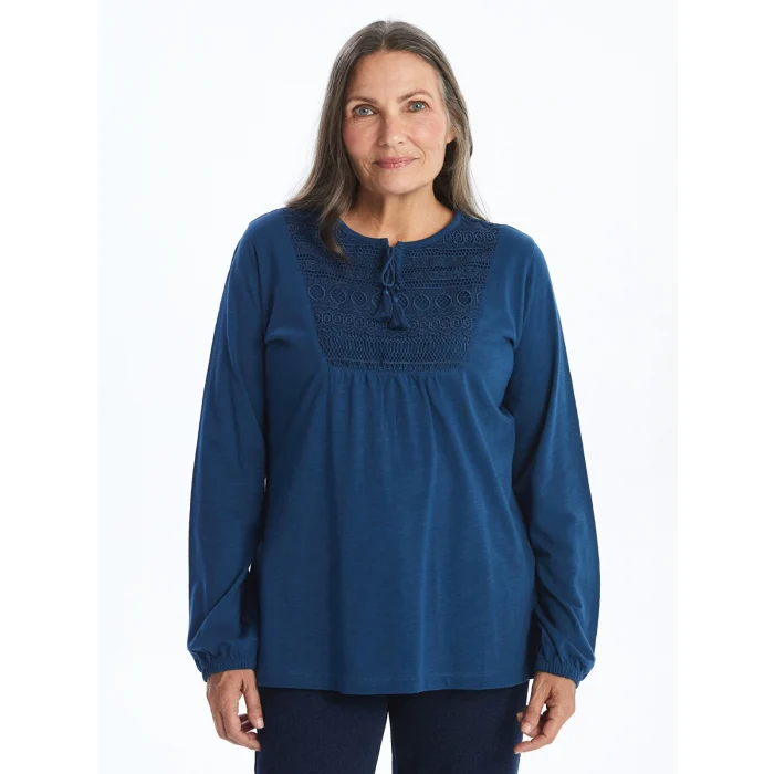 LCW Grace Petrol Bağlamalı Yaka Nakışlı Kadın Bluz