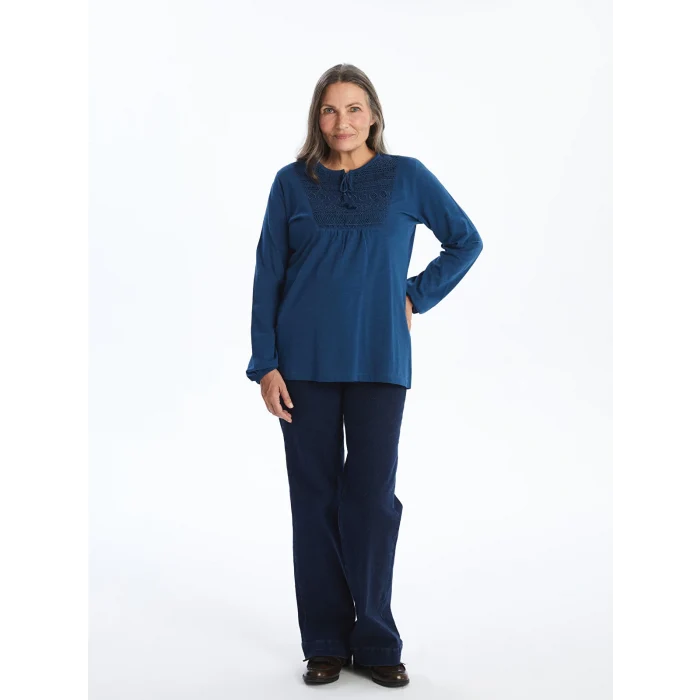 LCW Grace Petrol Bağlamalı Yaka Nakışlı Kadın Bluz