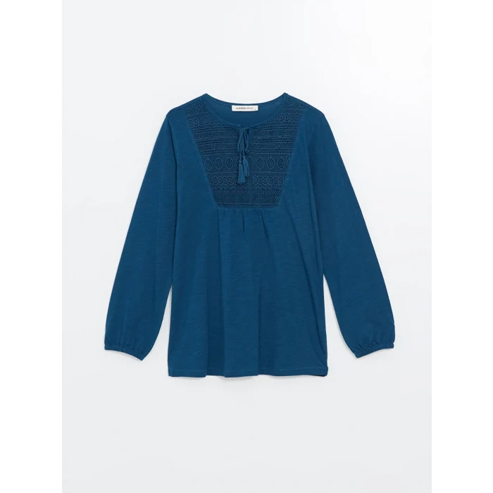 LCW Grace Petrol Bağlamalı Yaka Nakışlı Kadın Bluz