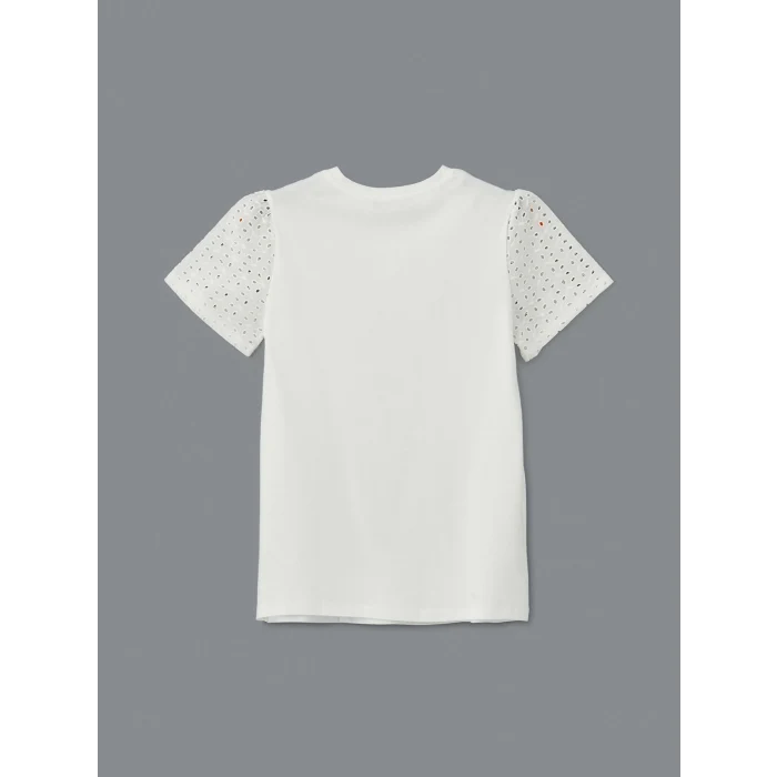 LCW Comfort Beyaz Bisiklet Yaka Nakışlı Kadın Tişört