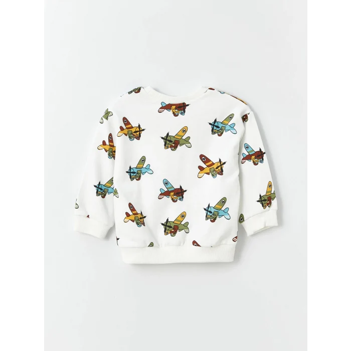 LCW baby Ekru Bisiklet Yaka Baskılı Erkek Bebek Sweatshirt ve Pantolon 2li Takım