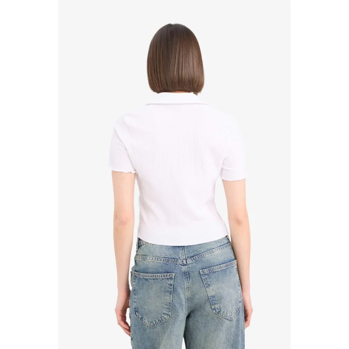 Defacto D4520 Beyaz Coool Fitted Bürümcük Kısa Kollu Gömlek