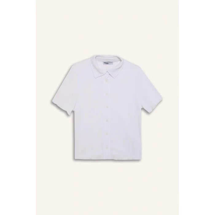 Defacto D4520 Beyaz Coool Fitted Bürümcük Kısa Kollu Gömlek