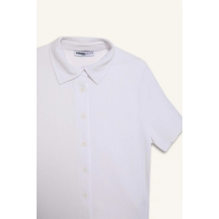 Defacto D4520 Beyaz Coool Fitted Bürümcük Kısa Kollu Gömlek