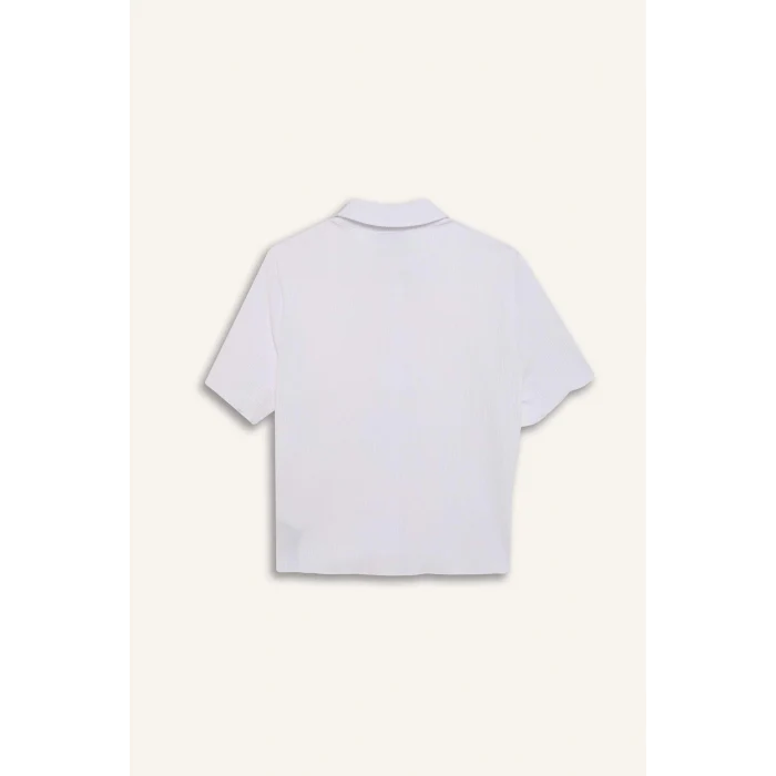 Defacto D4520 Beyaz Coool Fitted Bürümcük Kısa Kollu Gömlek