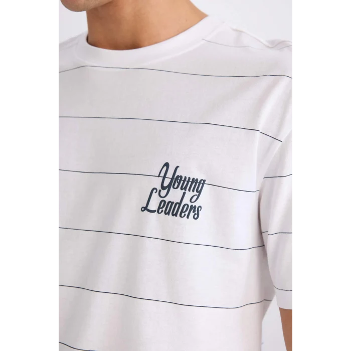 Defacto E0592 Beyaz %100 Pamuk Boxy Fit Bisiklet Yaka Baskılı Kısa Kollu Tişört