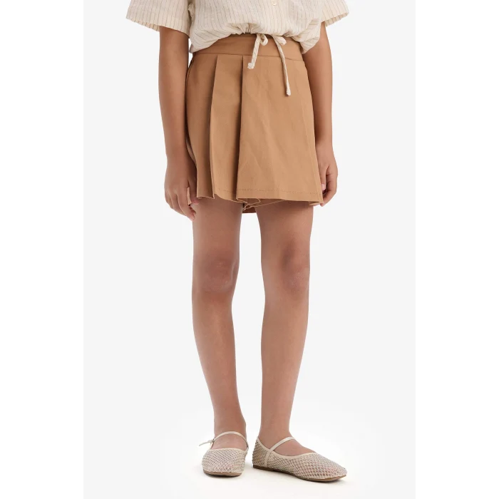 Defacto E2648 Kahve Kız Çocuk Gabardin Pileli Şort Etek