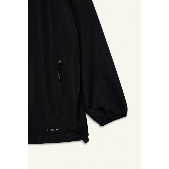 Defacto D6086 Siyah DeFactoFit Su İtici Kapüşonlu Fermuarlı Esnek Dokulu Mevsimlik Baharlık Mont