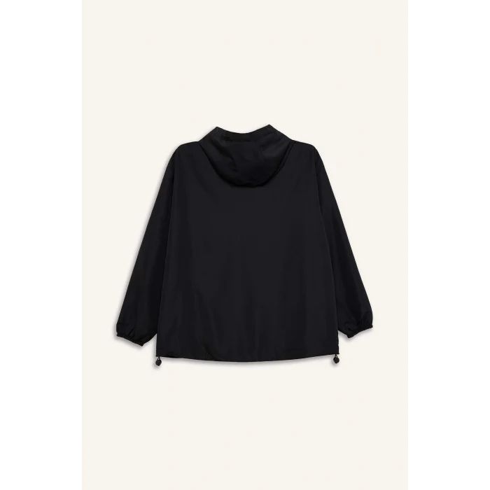 Defacto D6086 Siyah DeFactoFit Su İtici Kapüşonlu Fermuarlı Esnek Dokulu Mevsimlik Baharlık Mont