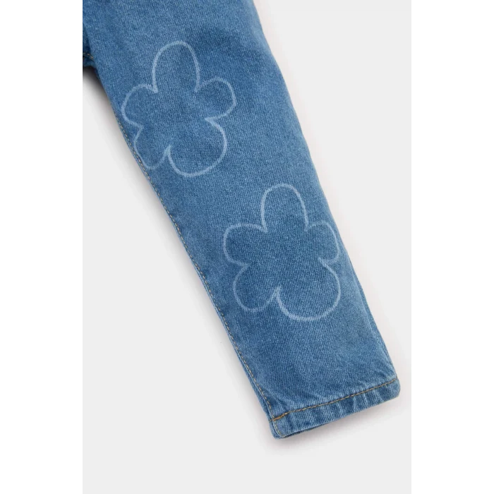 Defacto E7830 Mavi Kız Bebek Paperbag Çiçekli Jean Pantolon