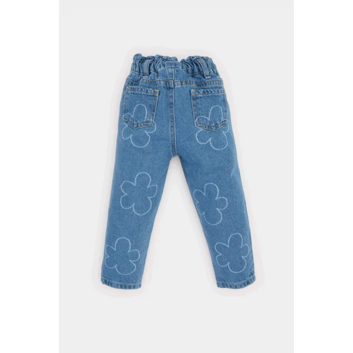 Defacto E7830 Mavi Kız Bebek Paperbag Çiçekli Jean Pantolon