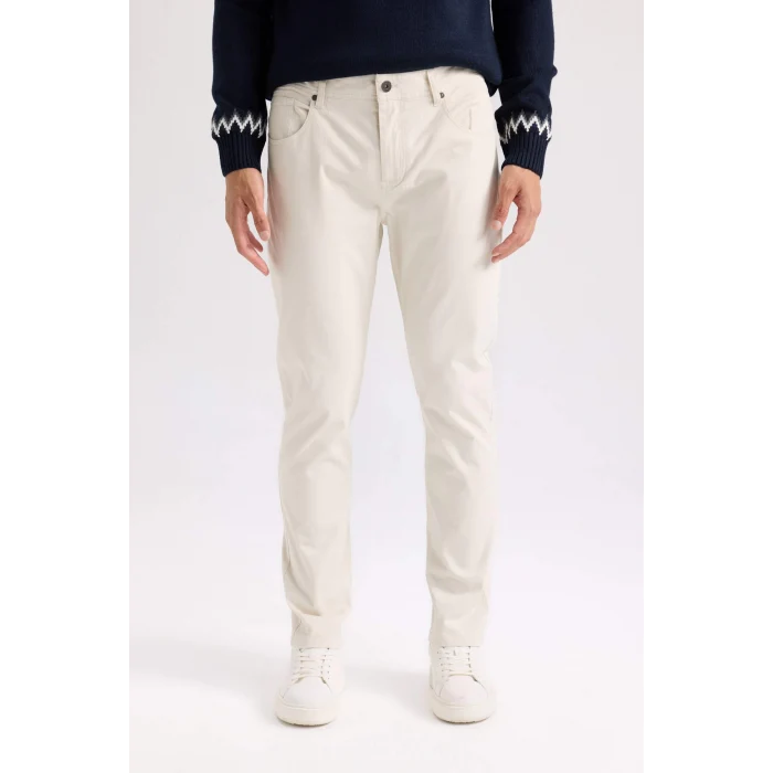 Defacto B2089 Bej Yazlık Gabardin Chino Kanvas Pantolon Slim Fit Dar Kesim Dar Paça Cepli