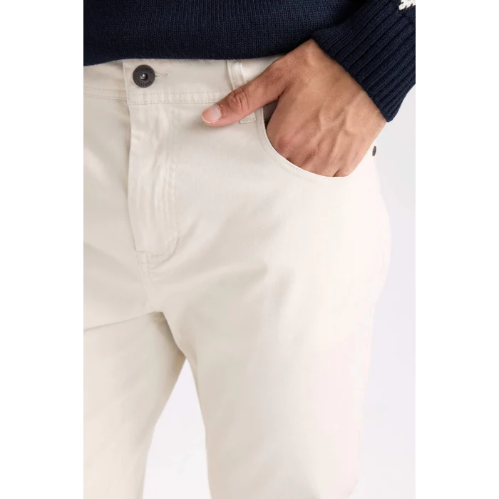 Defacto B2089 Bej Yazlık Gabardin Chino Kanvas Pantolon Slim Fit Dar Kesim Dar Paça Cepli