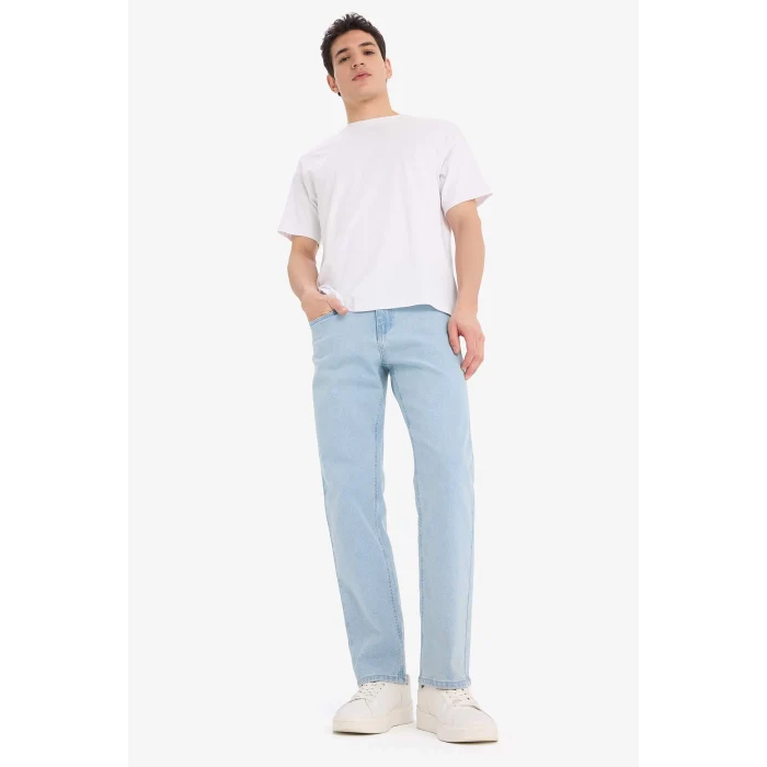 Defacto E1936 Mavi Sergio Regular Fit Normal Kalıp Normal Bel Boru Paça Jean Pantolon