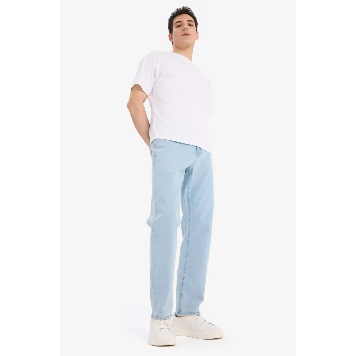 Defacto E1936 Mavi Sergio Regular Fit Normal Kalıp Normal Bel Boru Paça Jean Pantolon