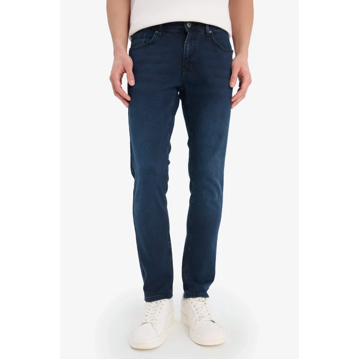 Defacto E8200 İndigo Pedro Slim Fit Dar Kalıp Normal Bel Dar Paça Jean Pantolon