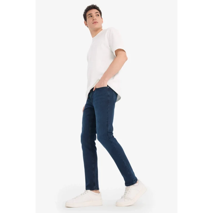 Defacto E8200 İndigo Pedro Slim Fit Dar Kalıp Normal Bel Dar Paça Jean Pantolon