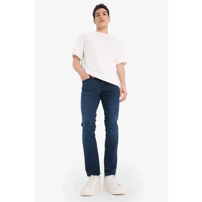 Defacto E8200 İndigo Pedro Slim Fit Dar Kalıp Normal Bel Dar Paça Jean Pantolon