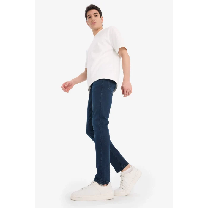 Defacto E8200 İndigo Pedro Slim Fit Dar Kalıp Normal Bel Dar Paça Jean Pantolon