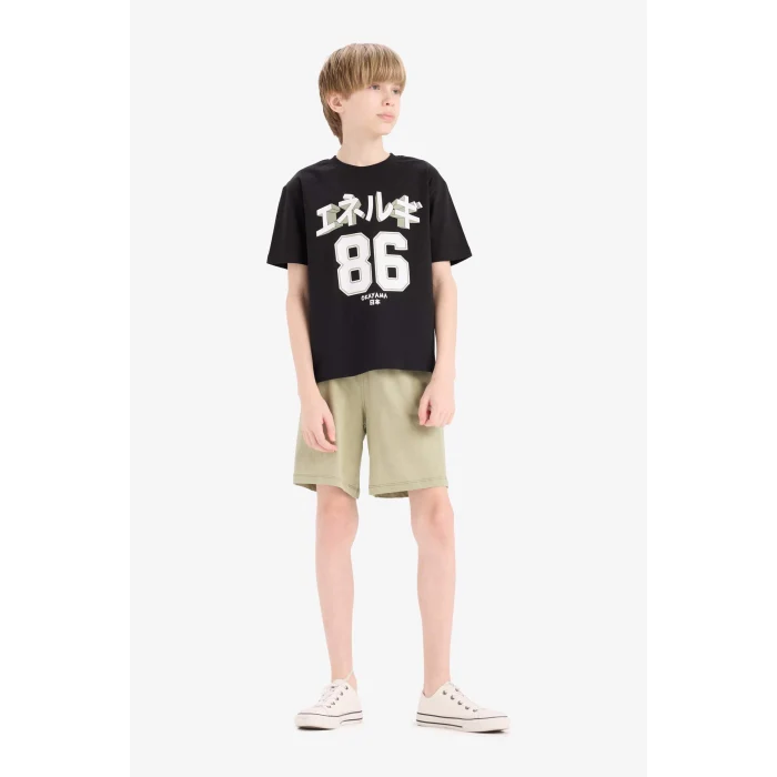 Defacto E3401 Siyah Erkek Çocuk 2li Takım Baskılı Kısa Kollu Tişört Şort