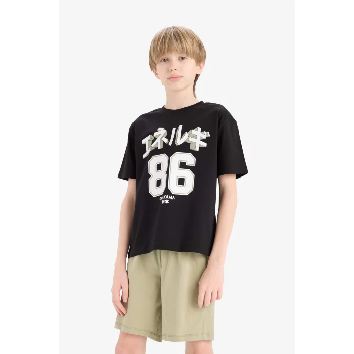 Defacto E3401 Siyah Erkek Çocuk 2li Takım Baskılı Kısa Kollu Tişört Şort