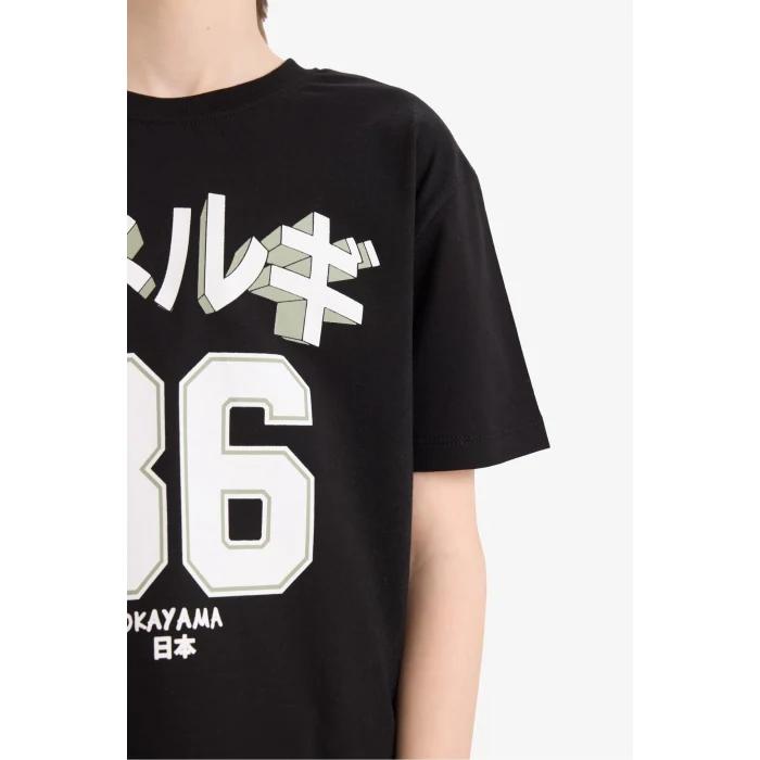 Defacto E3401 Siyah Erkek Çocuk 2li Takım Baskılı Kısa Kollu Tişört Şort