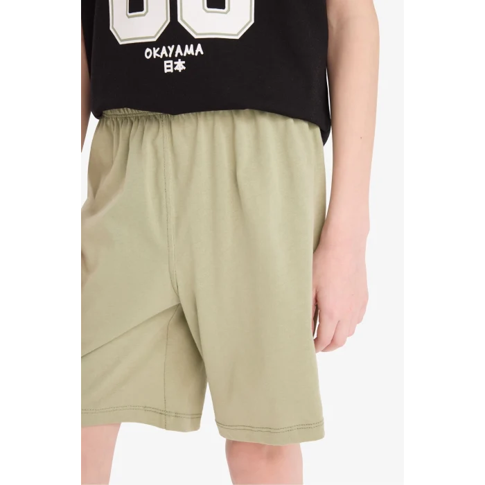 Defacto E3401 Siyah Erkek Çocuk 2li Takım Baskılı Kısa Kollu Tişört Şort